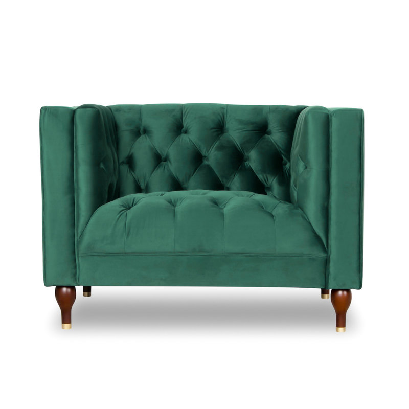 Brette Velvet Armchair, Green Velvet, 29" H x 42" W x 33" D