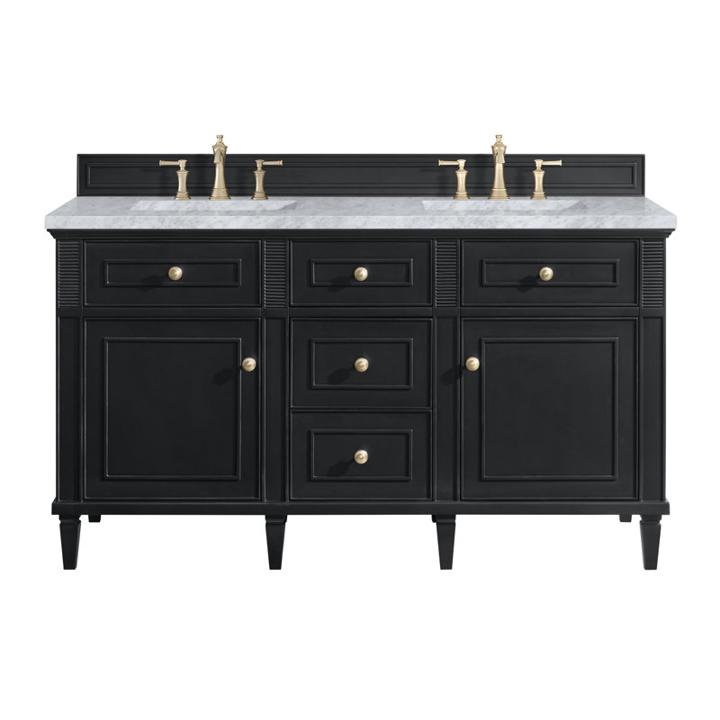 Lorelai 60'' W Double Vanity, Carrara White, Black Onyx, 8" Widespread