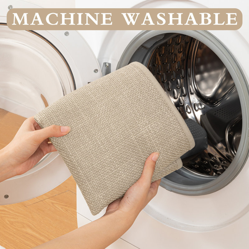 Ensemble de 2 tapis de bain d'aspect lin avec envers antidérapant, Beige