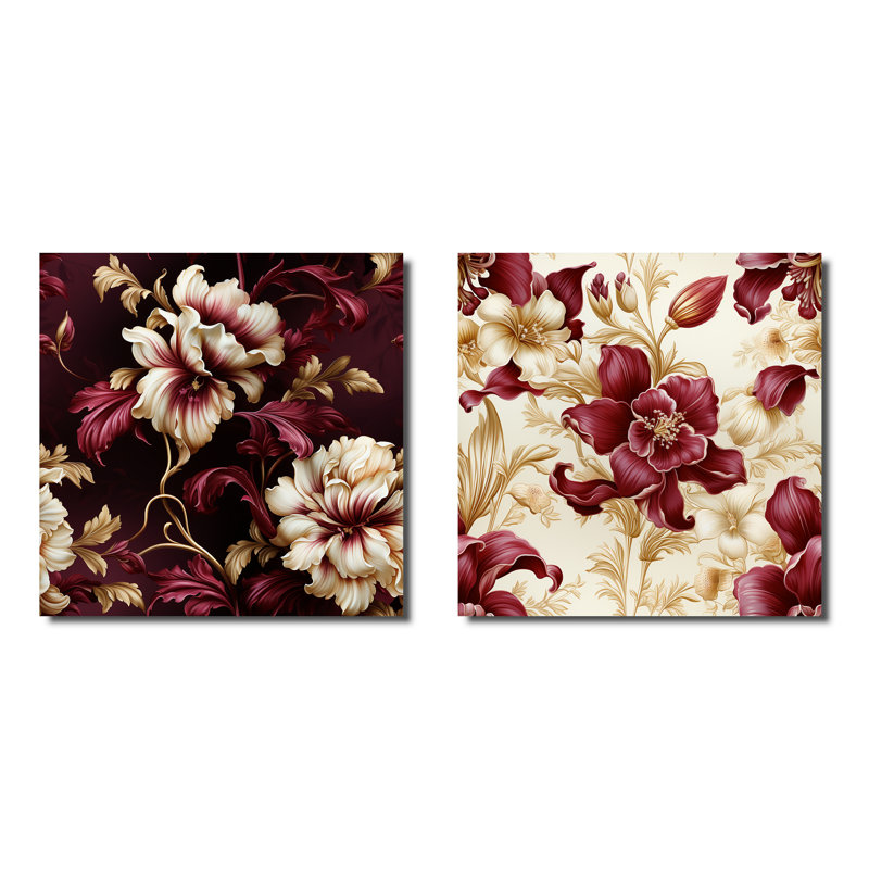Maldon - Ensemble de 2 collages floraux carrés, Toile tendue, H 36 po x l 73 po