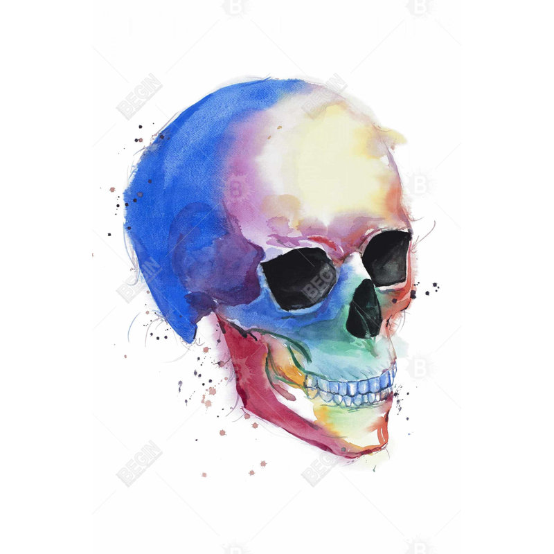 «Watercolor Colorful Skull Profile» sur toile