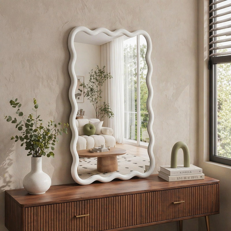 Miroir décoratif Wavy, 20 po x 30 po, Blanc