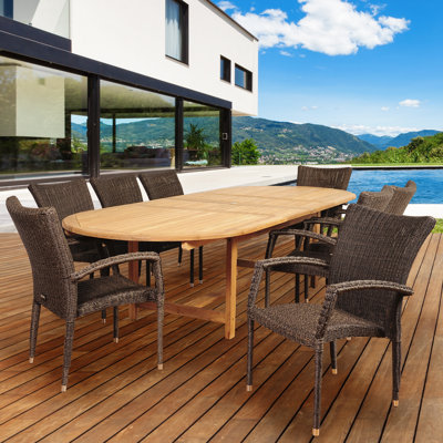 Avva 8 - Person Teak Patio Dining Set with Extendable Oval Table