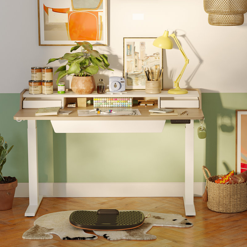 Bureau debout à hauteur ajustable Brely, Noyer clair / blanc, L 47,24 po x P 25,59 po