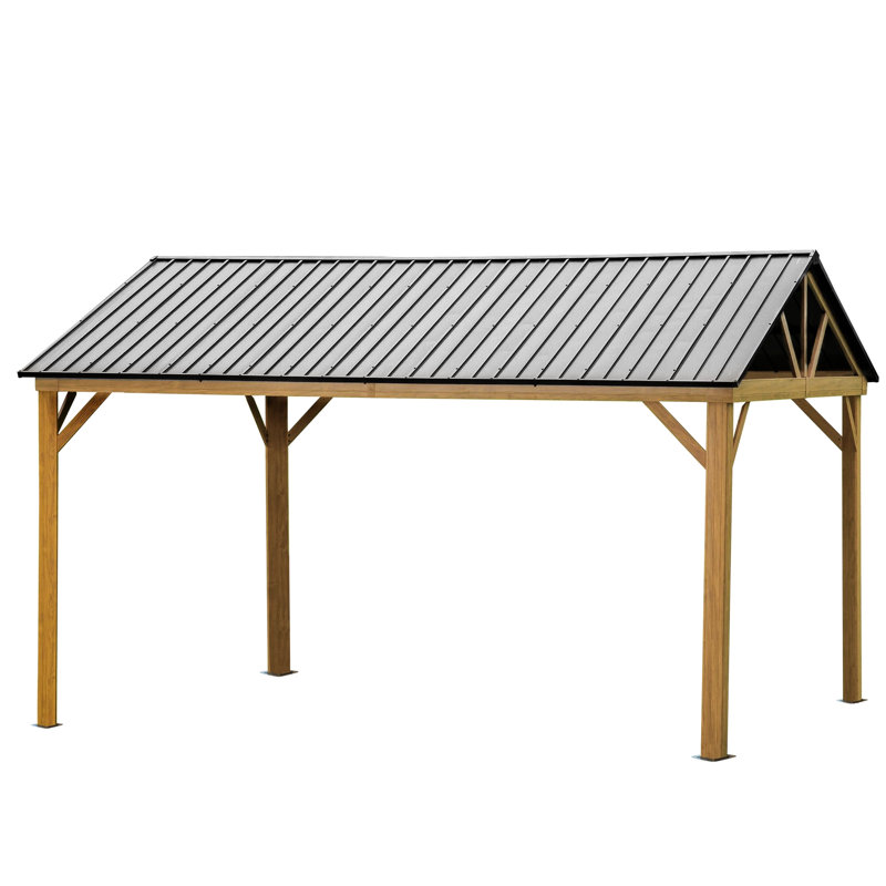 Pavillon de jardin extérieur 12 pi x 14 pi Jaune avec pavillon en acier galvanisé. Construction, résistance à la pluie et au soleil - Stable et fonctionnel pour terrasse de patio