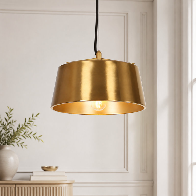Suspension moderne à 1 lumière de 10,6 pouces avec intensité variable, cordon ajustable et cône ouvert en cuivre poli