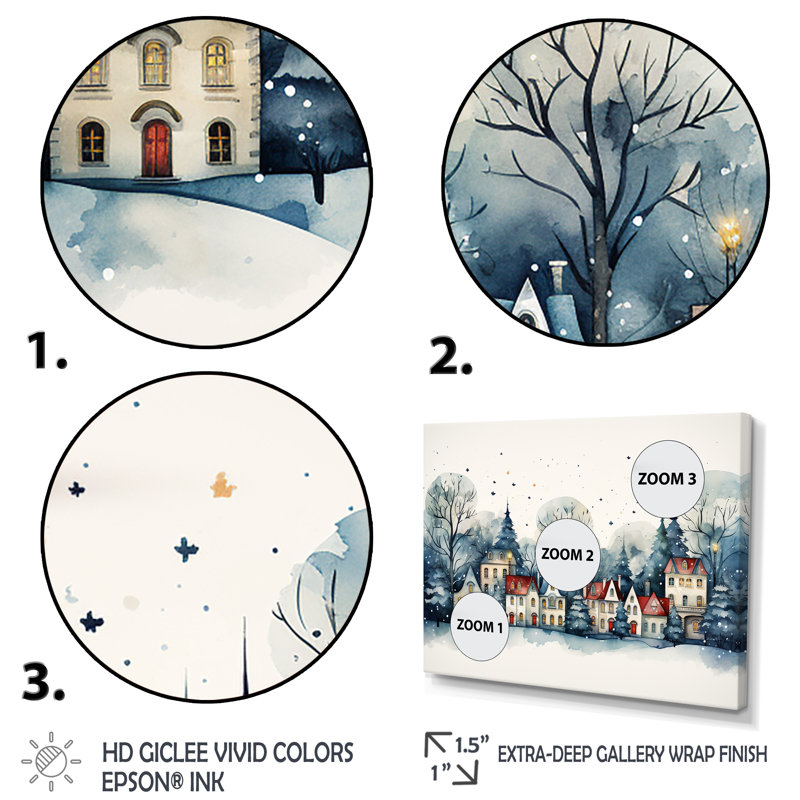 Christmas Village In Winter I - Winter Landscape Wall Art, White Closed Corner Framed, 30" H x 40" W x 1.5" D