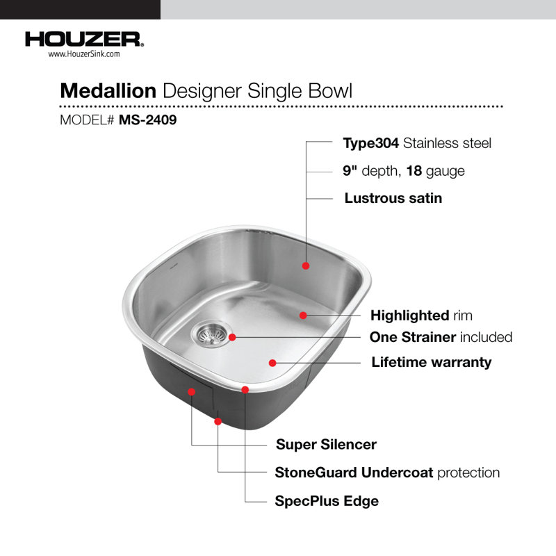 Évier de cuisine encastré à simple cuve l 23,69 po x l 21 po Medallion Designer