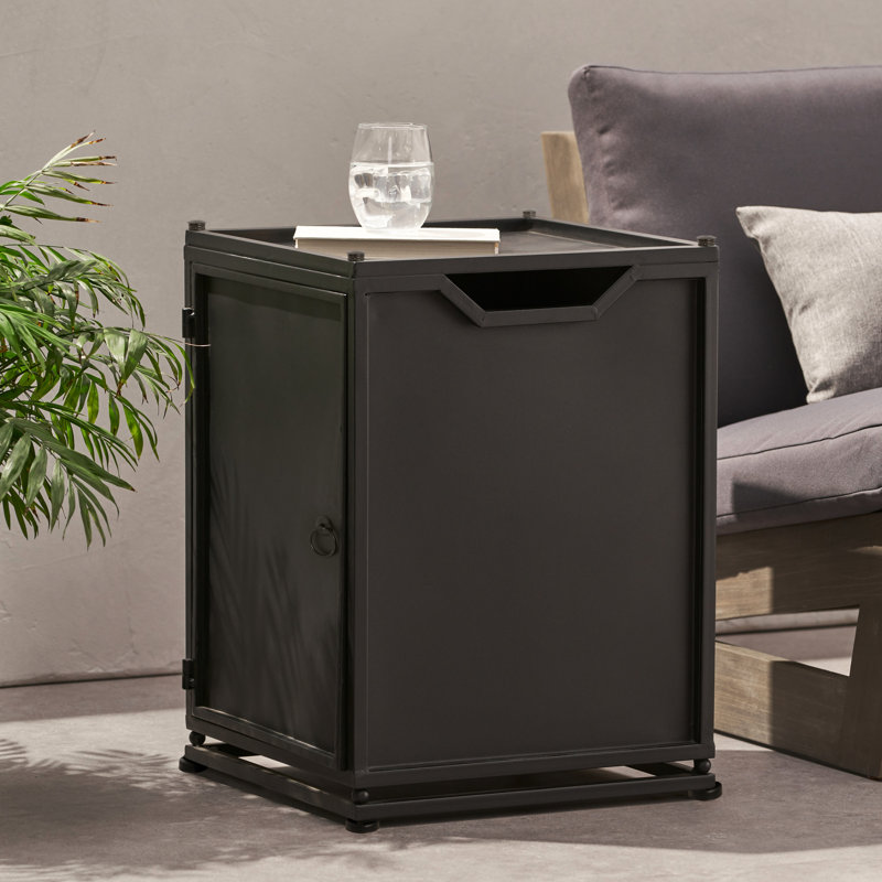 Table d'appoint pour l'extérieur avec support de réservoir en métal, finition noir mat, conception moderne avec structure simple, utilisation multifonctionnelle, fer thermolaqué, taille 15,84 x 21,94, rôle, cadre en fer, largeur, profondeur,