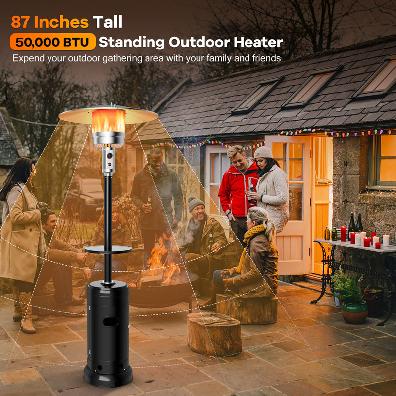 Black Freestanding Steel Propane Patio Heater with Table