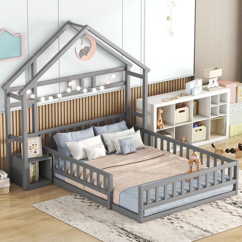 Solid Wood Bed, Grey