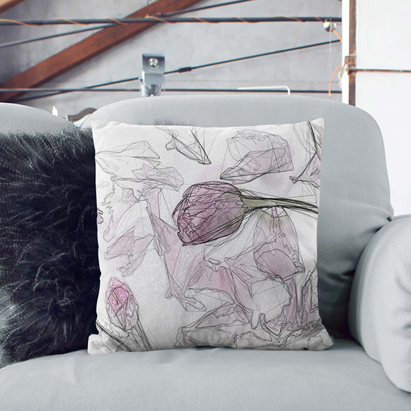 Fallen Pink Petals Cushion with Filling, White, 55cm H x 55cm W x 20cm D