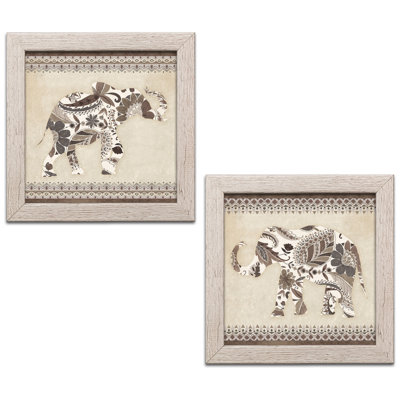« boho éléphant i & ii neutral », ensemble de 2 reproductions de peintures à l’acrylique