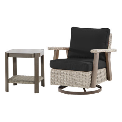 Ensemble de 2 chaises de patio pivotantes à 360 ° en résine tressée à la main avec coussin et table d'appoint pour l'extérieur 2 pièces