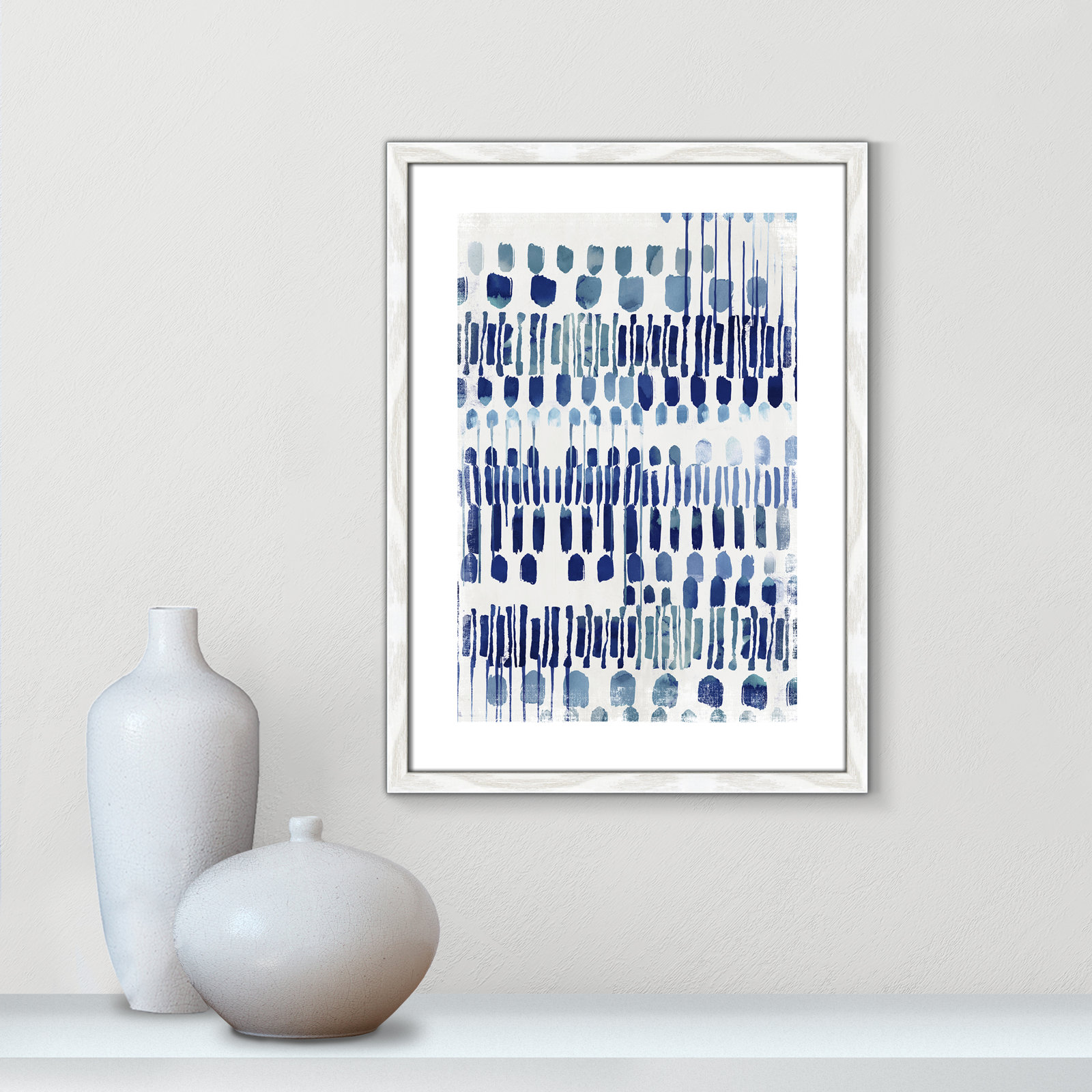 Fynn "Continuously I" Painting by Eva Watts, 23" H x 17" W x 0.75" D, White Wood Grain Framed Paper, White