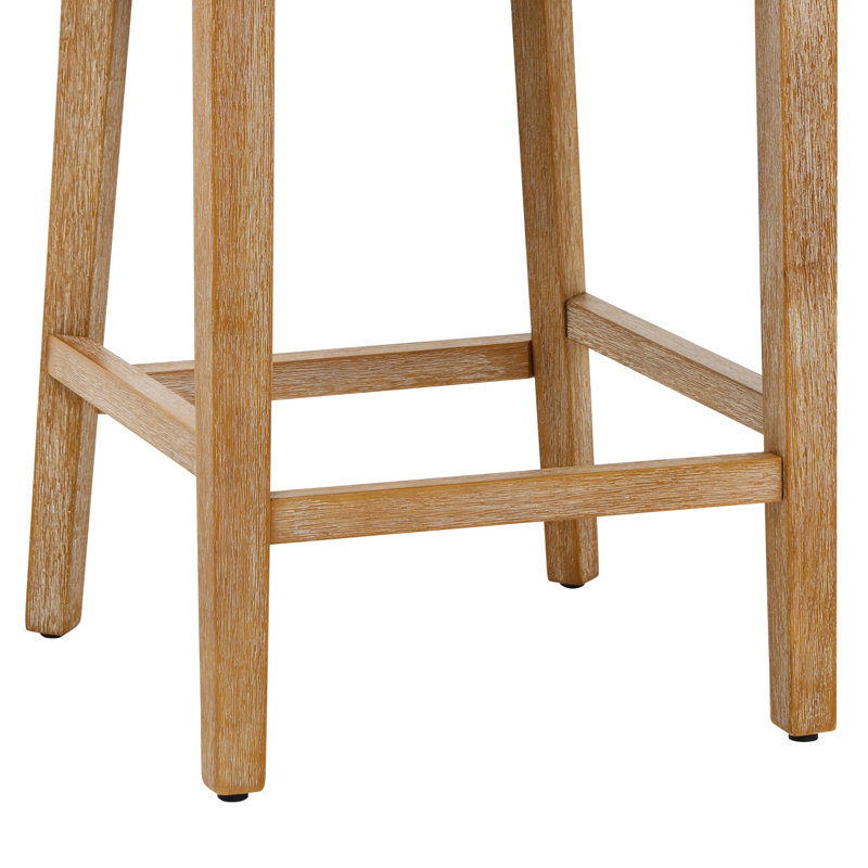Tabouret de bar 26 po Mid-Century, Similicuir beige / cadre naturel, 2