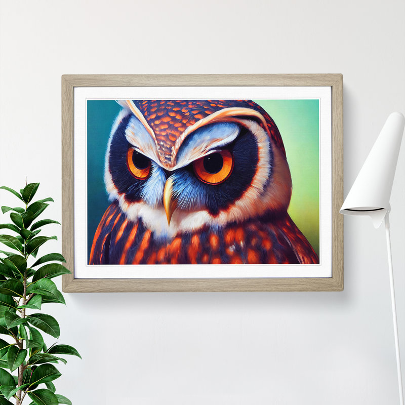 Brilliant Owl - Single Picture Frame Print, 25cm H x 34cm W x 2cm D, Oak Framed