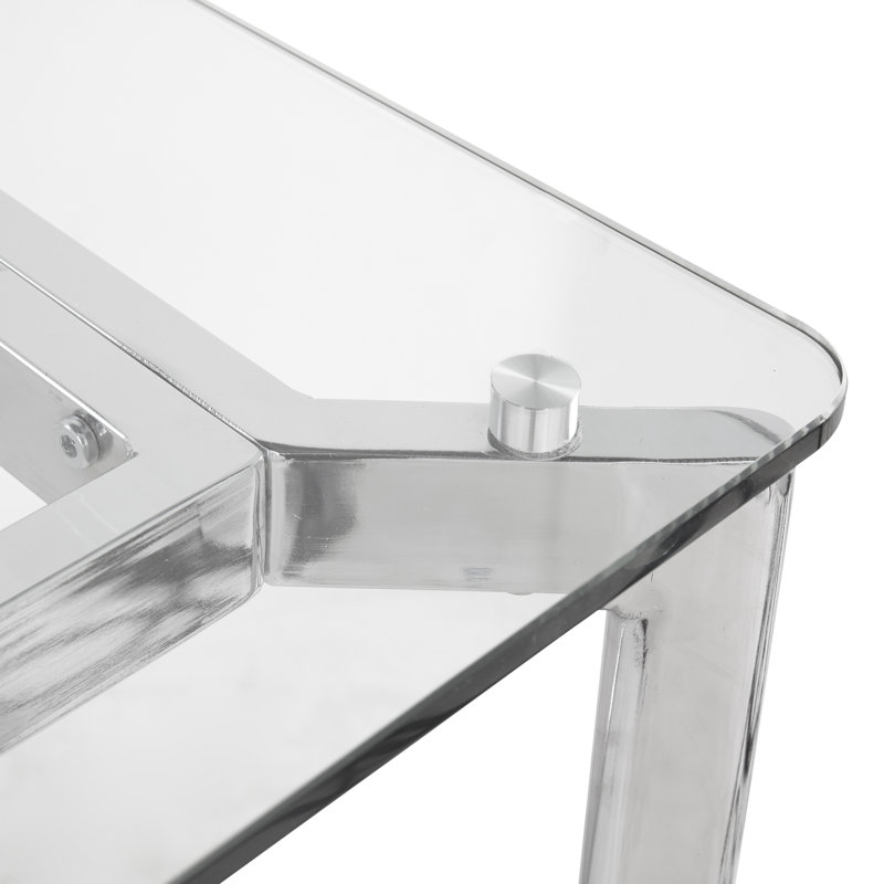 Garey Glass Top Metal Base Writing Desk, Silver