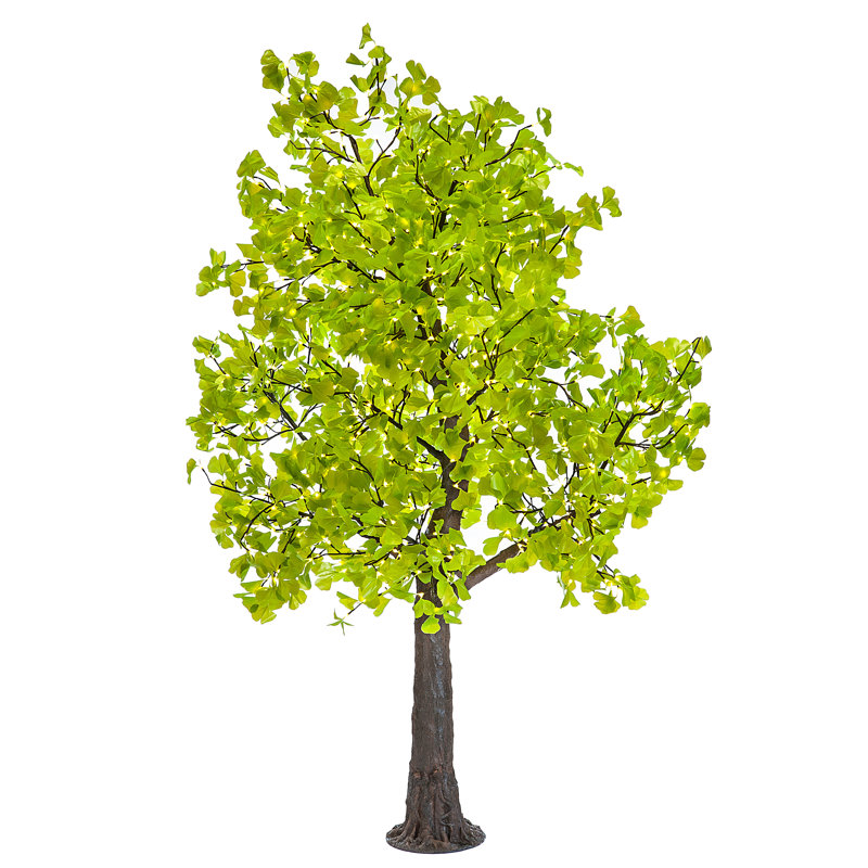 Ginkgo de 9 pieds, feuilles vertes, lumières à DEL blanc chaud, Vert