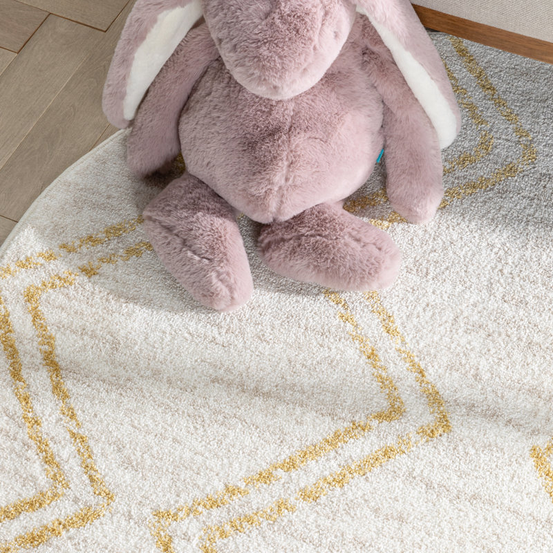 Markos Reeve Modern Chevron Zig-Zag Yellow Ivory Kids Rug, Runner 2'7" x 9'10"