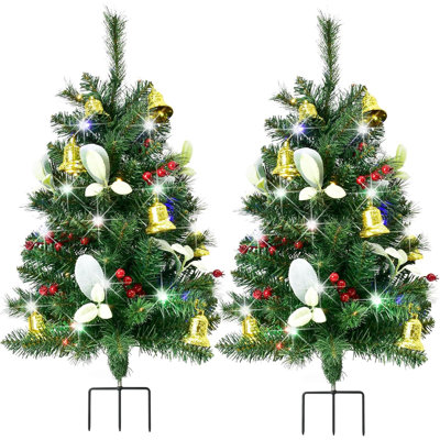 2 Pack 30 Inch Pre-Lit Christmas Trees Outdoor Pathway Trees for Porch Yard Decor