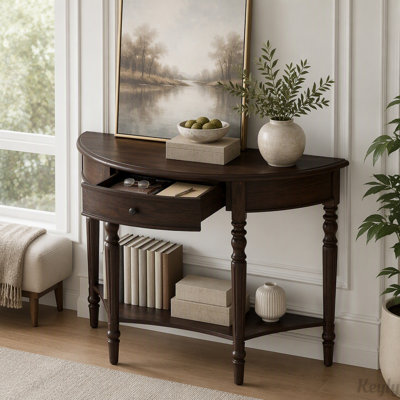Half-Moon Console Table with Drawer and Shelf