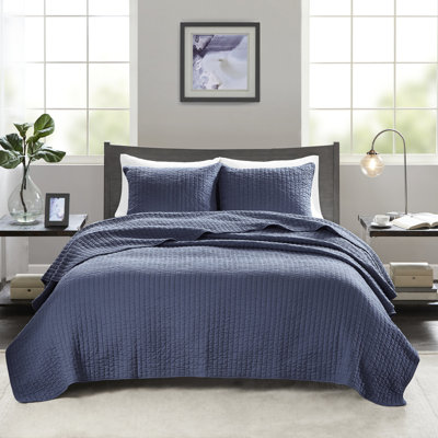 Courtepointe bleu marine double / grand 3 pièces - Microfibre avec rembourrage en coton, réversible, prolonge la longévité du tissu, microfibre douce au point de piqûre, rembourrage, réduction des odeurs causant la croissance