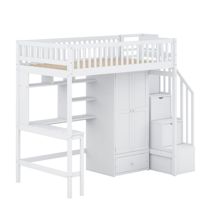 Lit mezzanine avec tiroirs Jamner Kids, Lit simple, Blanc