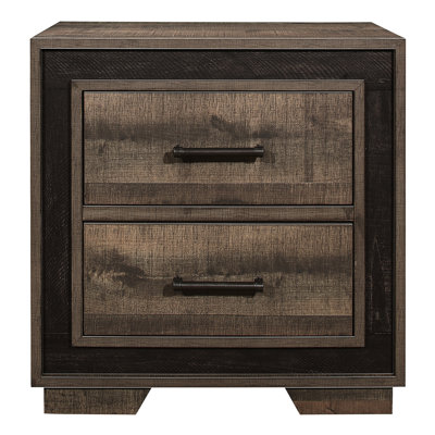 Table de chevet rustique pour chambre à coucher, table de chevet bicolore 2 tiroirs avec glissières en métal