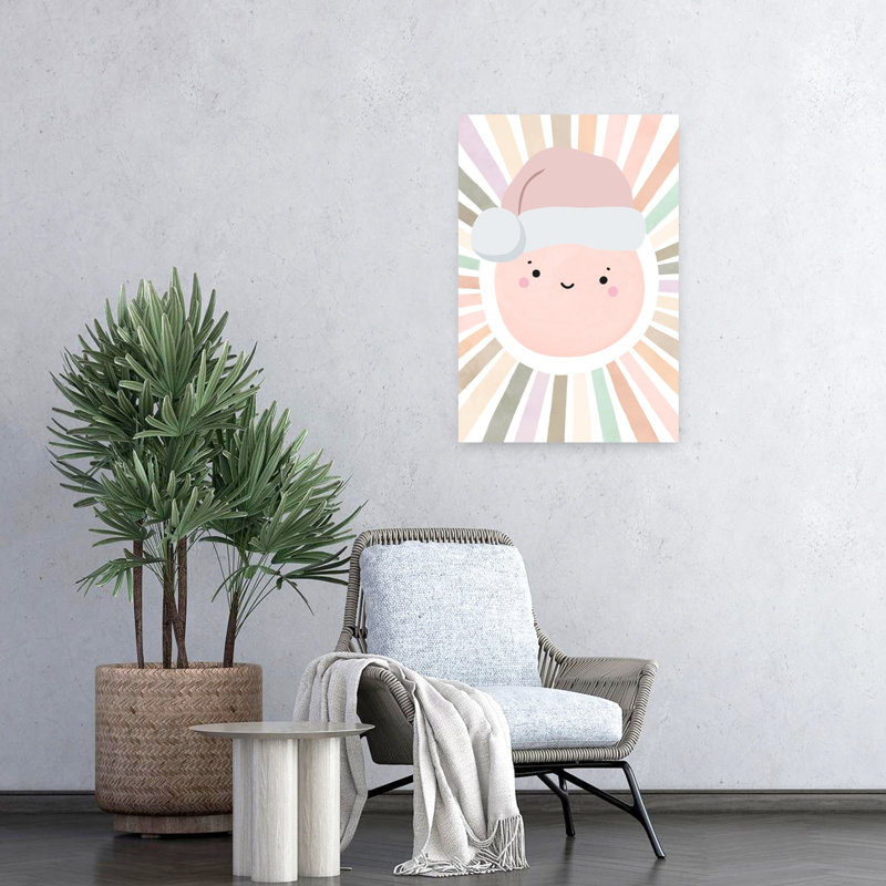 Happy Pastel Santa Modern Abstract Contemporary Winter Wall Art Print by Mathieu - Wrapped Canvas Print