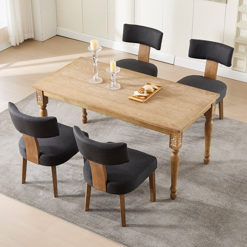  Upholstered Solid Wood Dining Chair Side Chair with Curved Backrest Set of 4, 4, Dark Gray, Oak Wood