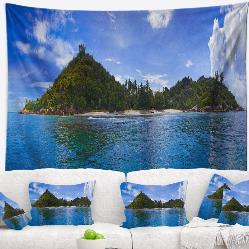 Tapisserie de paysage marin d'îles tropicales aux Seychelles, H 32 po x l 39 po