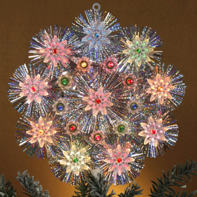 8" Lighted Gold Retro Tinsel Snowflake Christmas Tree Topper - Multi Lights