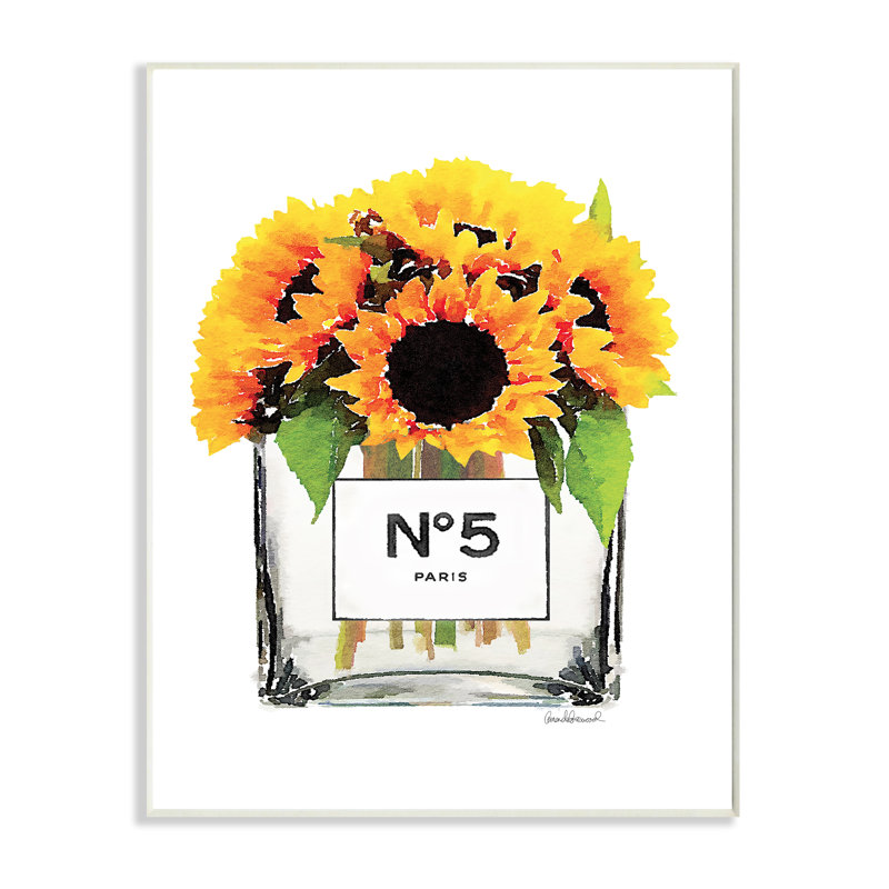 «Perfume Bottle Vase with Sunflowers», impression, Plaque en bois, H 15 po x l 10 po x P 0,5 po