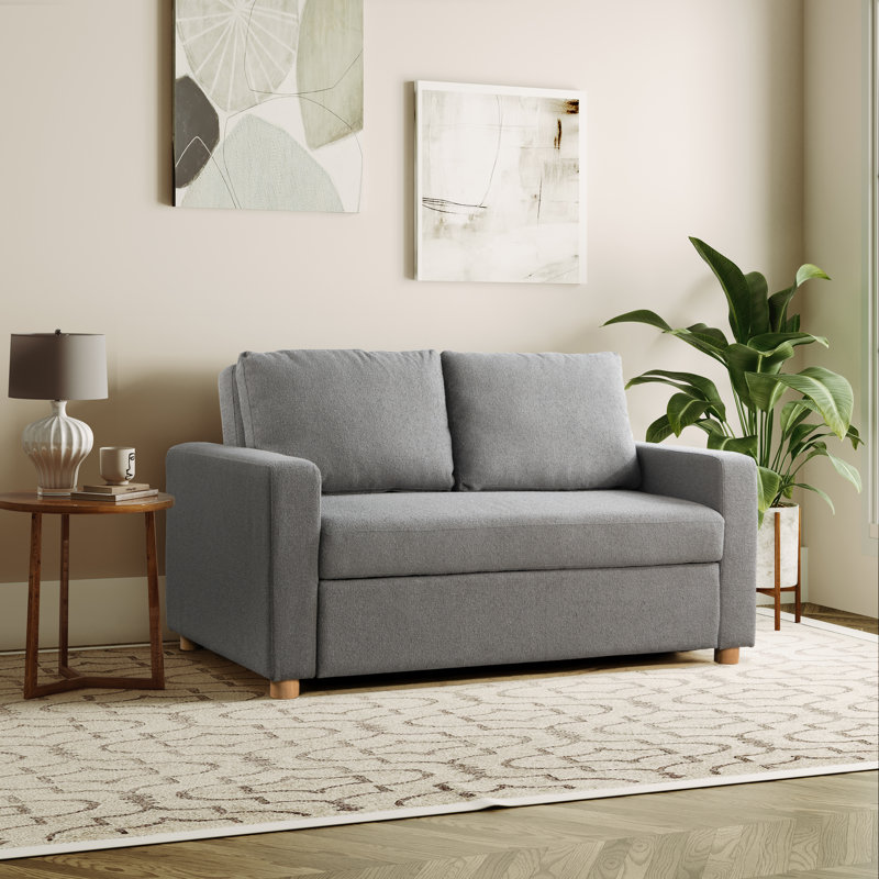 Serta Trinity 66.1" Full Size Convertible Loveseat, Dream Coil Comfort, Easy Assembly, Gray Boucle