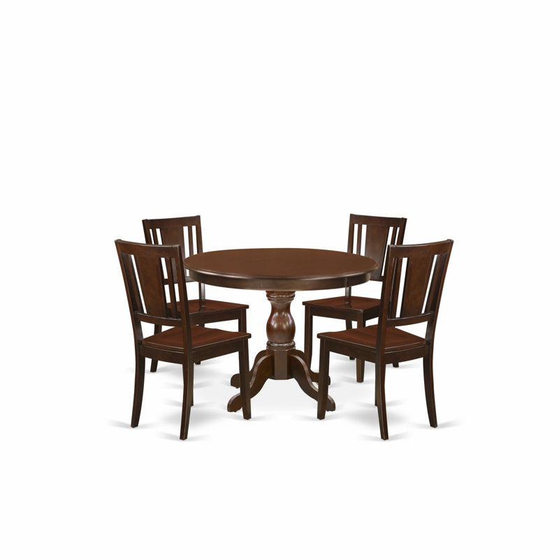 Ensemble de table de salle à manger 5 pièces comprenant une table de cuisine ronde avec piédestal et 4 chaises de salle à manger, 42 x 42 pouces, acajou
