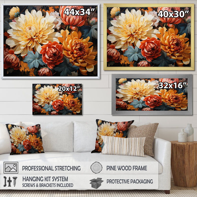 Chrysanthèmes Collage d'automne II, H 30 po x l 40 po x P 1,5 po, Toile tendue