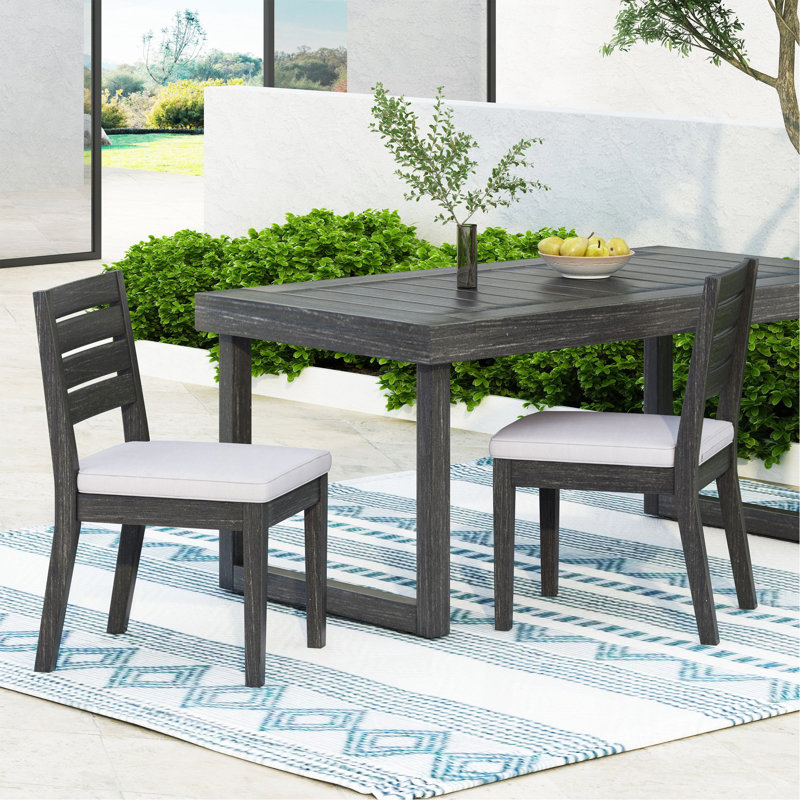 Outdoor Acacia Wood Armless Dining Chair With Cushions (Set Of 2) , Sandblasted Dark Gray + Light Gray