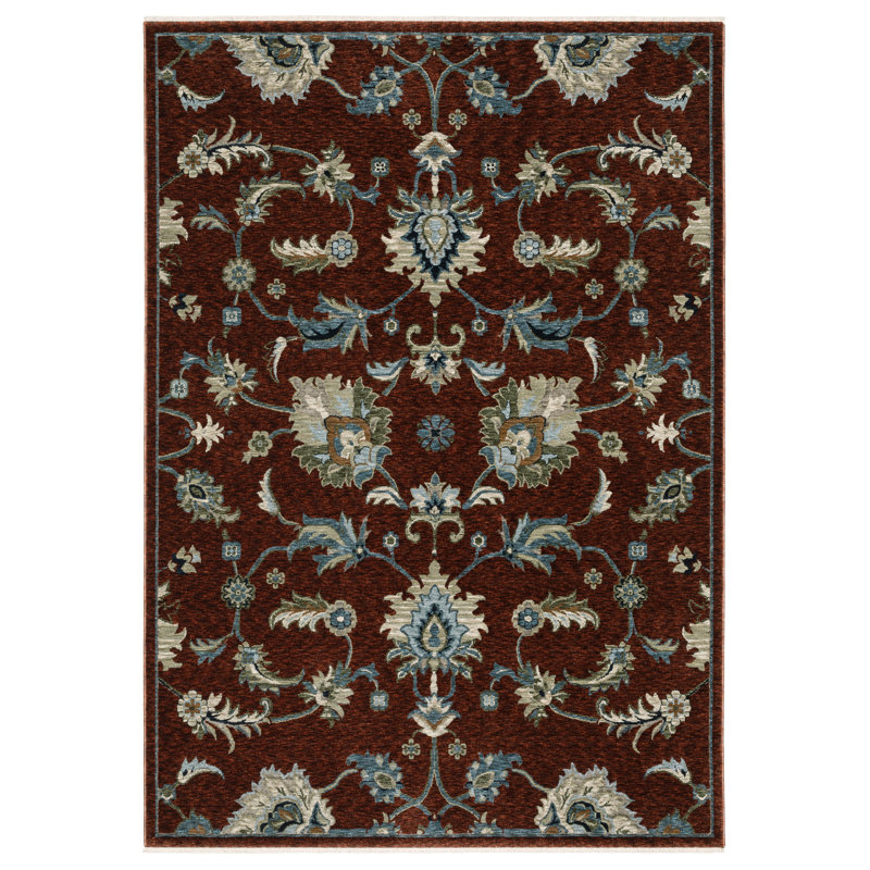 Edner Traditional Floral Red/ Multi Area Rug, Rectangle 5'3" x 7'9"