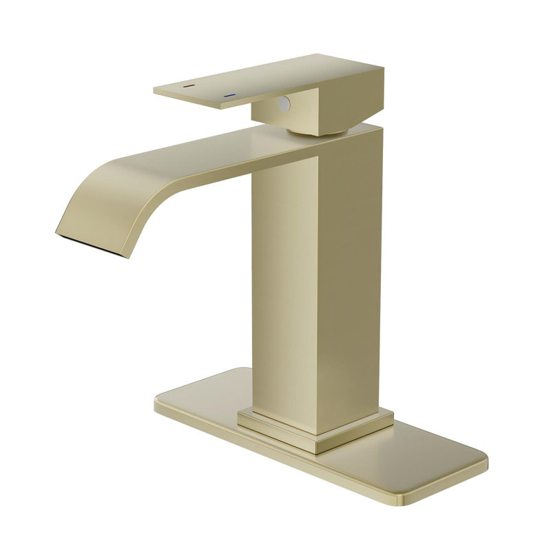 Robinet pour salle de bain à poignée simple et simple arche avec bonde escamotable Waterfall, Or brossé