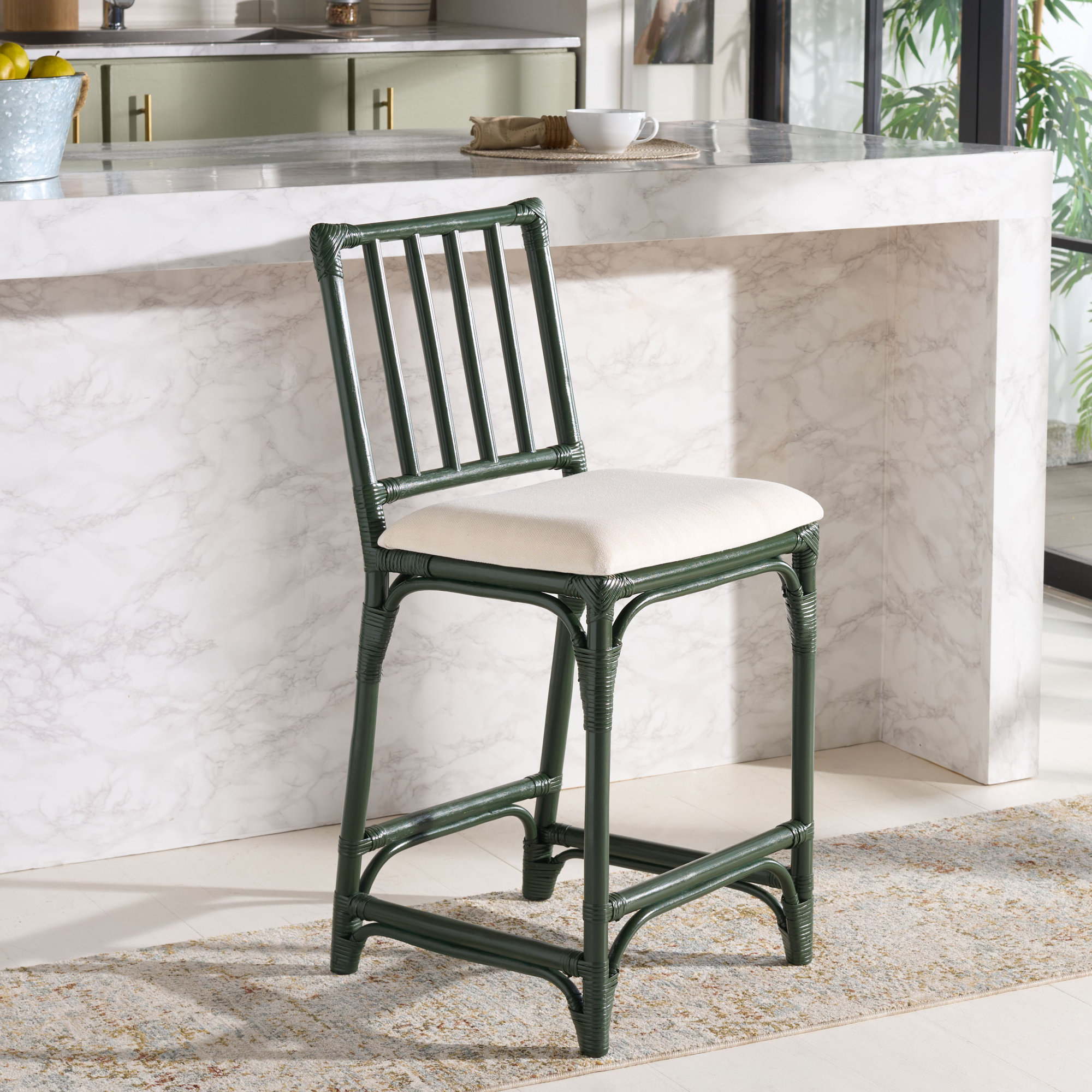 Mylinda Barstool with Cushion, Forest Green