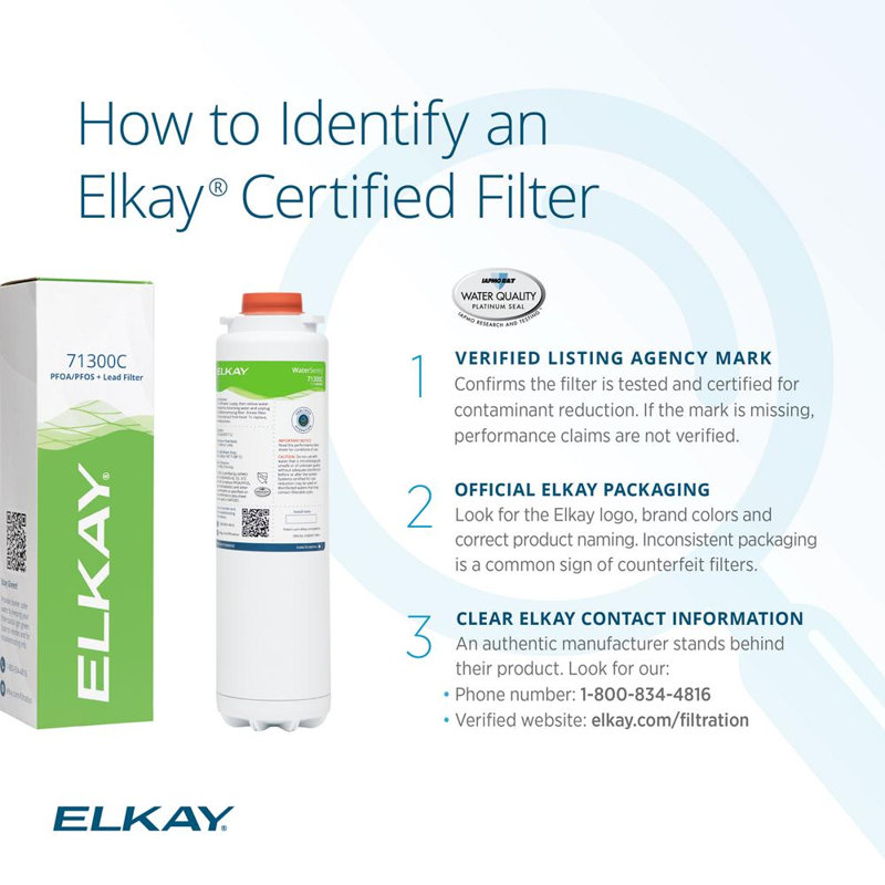 Elkay Genuine WaterSentry 71300C Replacement Filter for ezH2O Enhanced Bottle Filling Stations, NSF Certified, Reduces PFAS, Lead & Microplastics, 2250 Gallons, Single