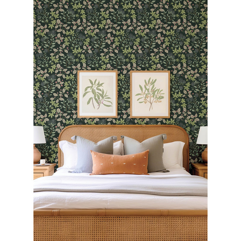 Mildred Black Botanical Trail Wallpaper, Green