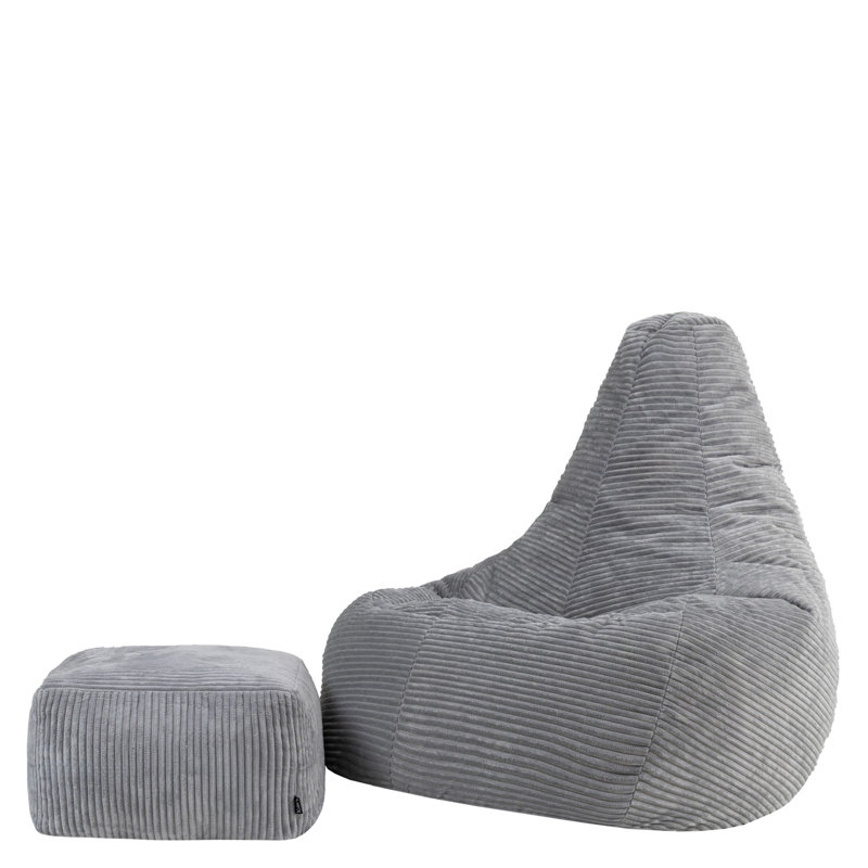 Dalton Corduroy XL Recliner Bean Bag and Footstool, Grey