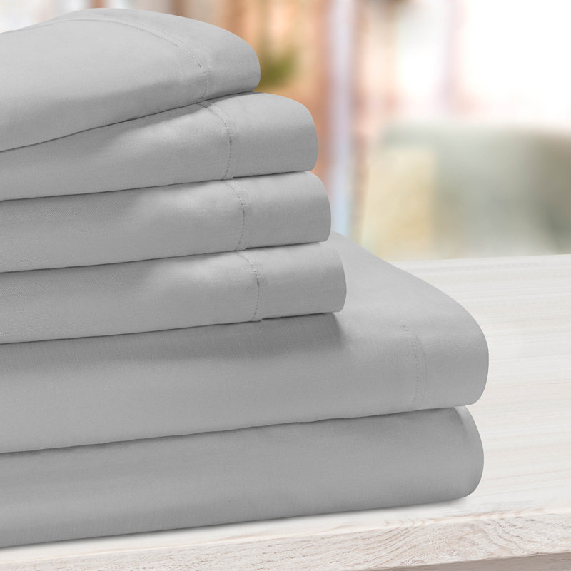 1000 Thread Count Solid Deep Pocket Cotton Blend Bed Sheet Set, Light Gray, Queen Sheet Set with 2 Pillowcases