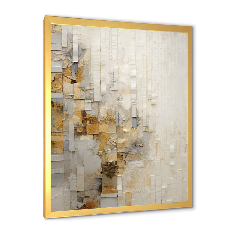 " Gold And White Abstract Split III ", Gold Single Picture Framed, 40" H x 30" W x 1.5" D