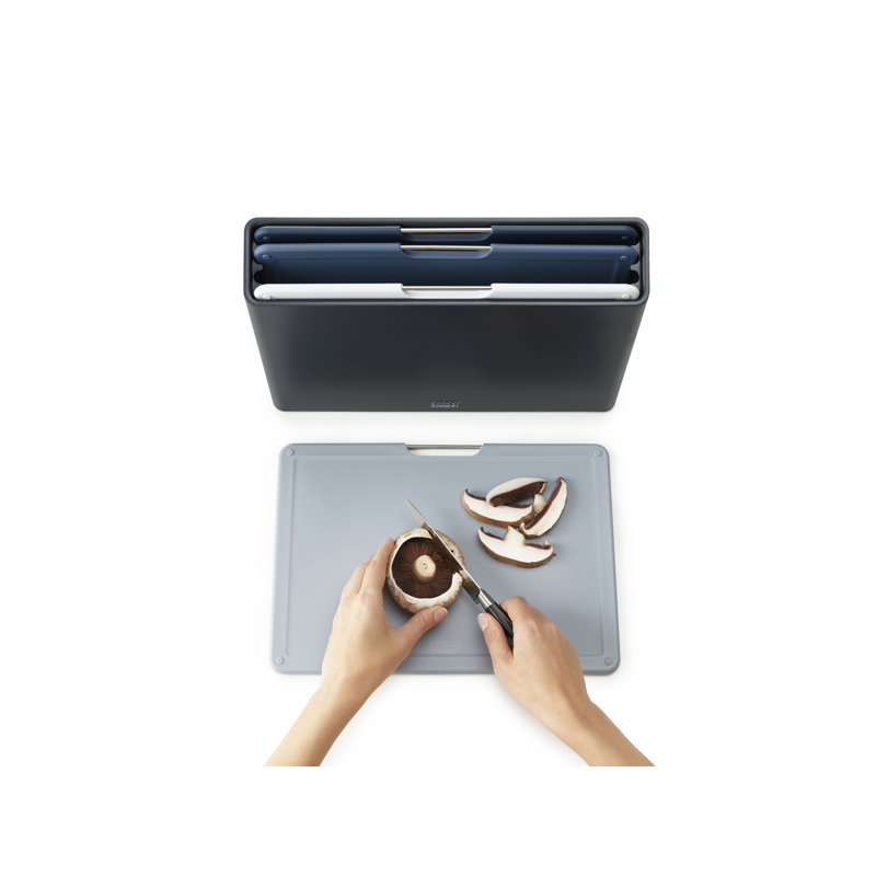 Graphite Large Plastic 4-Piece Cutting Board Set with Case