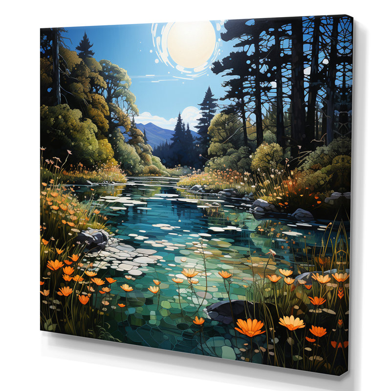 River Azure Miroirs II - impression, H 30 po x l 30 po x P 1 po, Toile tendue