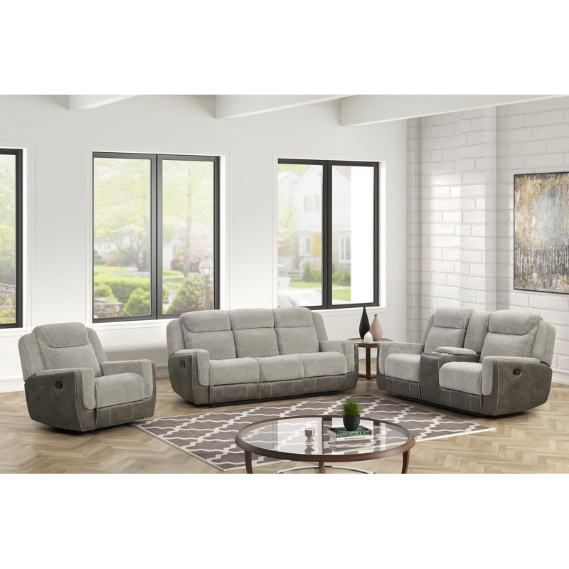 Ensemble de salon inclinable 3 pièces Faiza, Tissu gris
