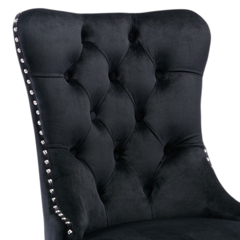 Fioretto 20'' H Tufted Upholstered Dining Chair, Silver, Black Velvet